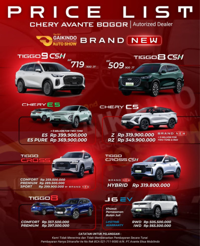 Pricelist Harga Chery kramatpela 2025